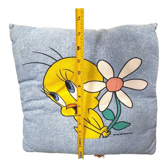 Vintage Looney Tunes Tweety Bird Stuffed Throw Pillow 1999 Warner Bro Jean Denim - Picture 5 of 7